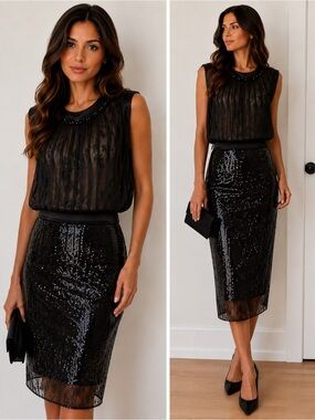 D&G Black Sheer dress with Sequin Trim